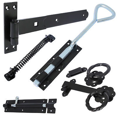 BLACK GARDEN GATE LATCH ACCESSORIES HEAVY DUTY Large Full Kit Catch Set