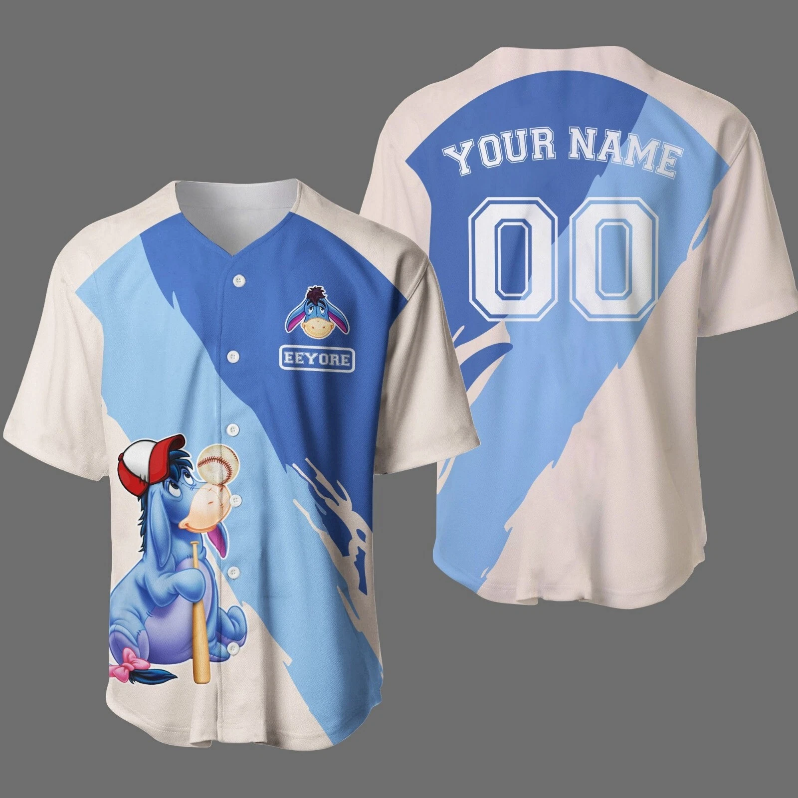 Personalized Eeyore Winnie The Pooh Baseball Jersey Button Down Shirt
