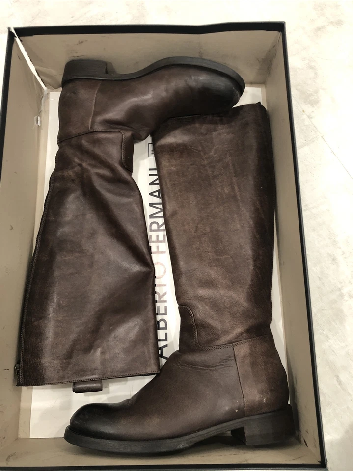 Alberto Fermani высокий молнии коричневые кожаные сапоги для верховой езды, размер 36 1/2 (США 6,5) - Изображение 4 из 4