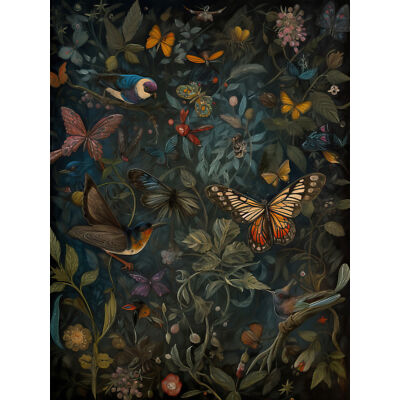 William Morris Style Plants Birds and Butterflies XL Wall Art Canvas Poster Huge