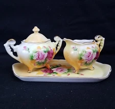 Lefton China Mini Sugar & Creamer Tray Set #5065 Heritage Rose Vintage 