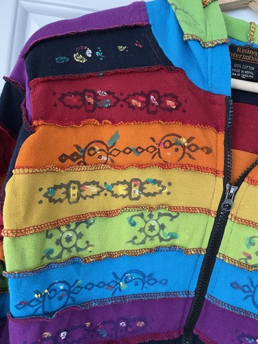 Rising International Womens Rainbow Hoodie Size S Small Full Zip EUC - Picture 2 of 7
