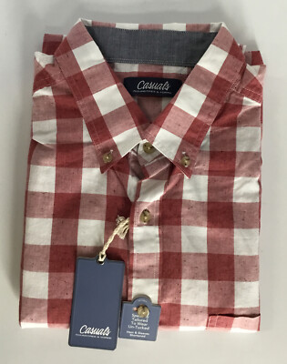 RoundTree & Yorke Casuals Short Sleeve Plaid Shirt Cotton Red size XL