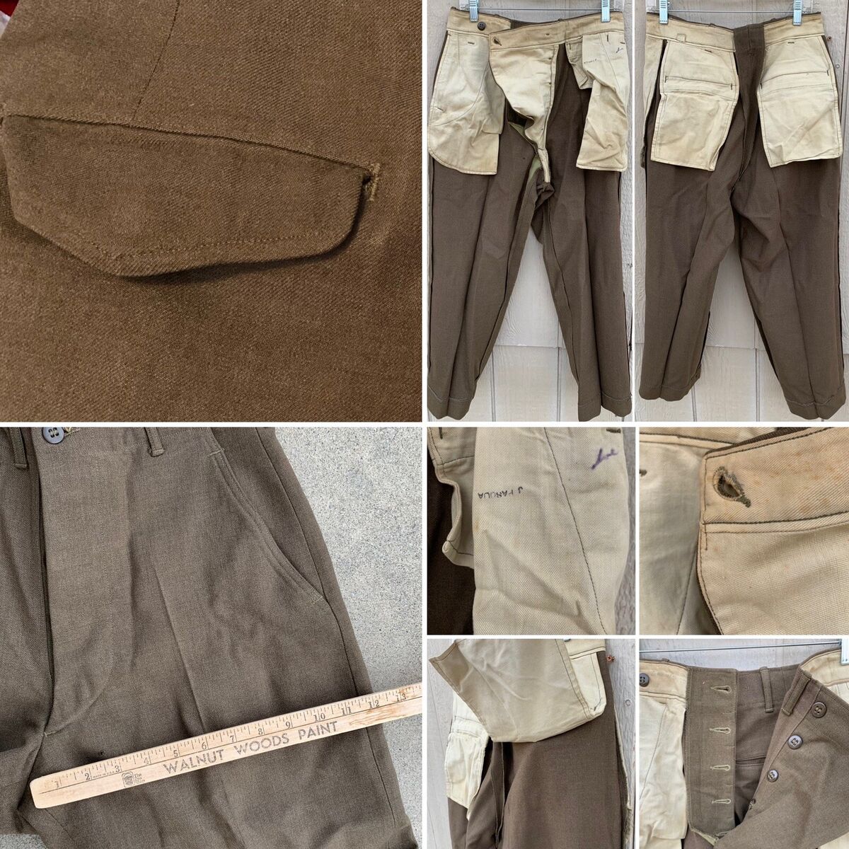 vintage wool military pants flat front cuffed button fly W vintage wool military pants flat front cuffed button fly W