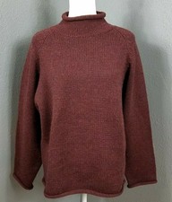 J Crew M Roll Neck 100% Wool Fisherman Sweater M Vintage 90s Maroon Red