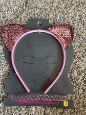 Girls Sequin Headband And Choker Set-pink