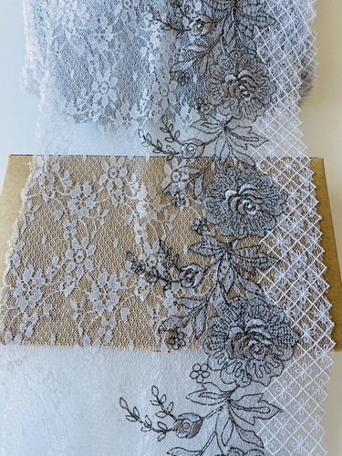 Floral Embroidered Lace Trim Stretch Light Grey Mesh Sewing/Craft/Bridal/6” Wide - Picture 8 of 11