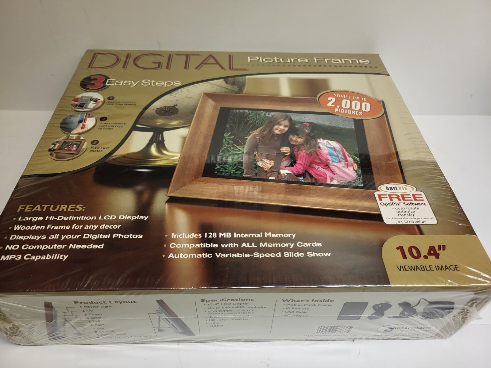 Digital picture frame 10” Inch 10.4” NEW IN BOX WOODEN FRAME BY