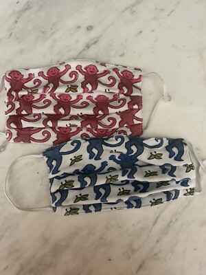 2 Roller Rabbit Face masks- Blue Monkey + Pink Monkey