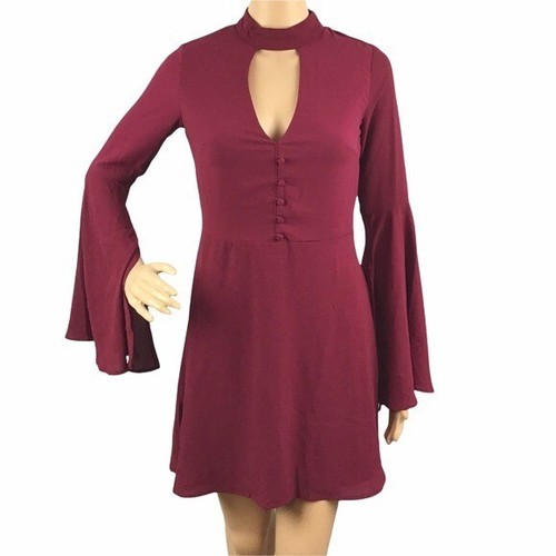 Socialite Harper Choker Mini Dress Bell Sleeve Size S