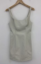 Anthropologie Maeve Faux Leather Square Neck Mini Dress Stone UK 10 NEW