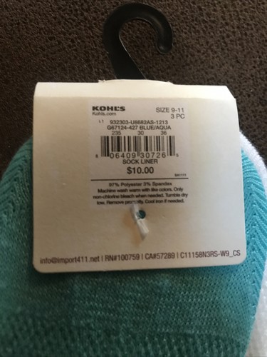 KOHL'S SO® 3-pk. Microfiber Solid Liner Socks (9-11)blues Ret$10(5hmbx-31-4) - Picture 4 of 5