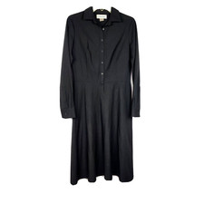 Calvin Klein Womens Long Sleeve Shirt Dress Black Wool Sz 4 Work Career Classic