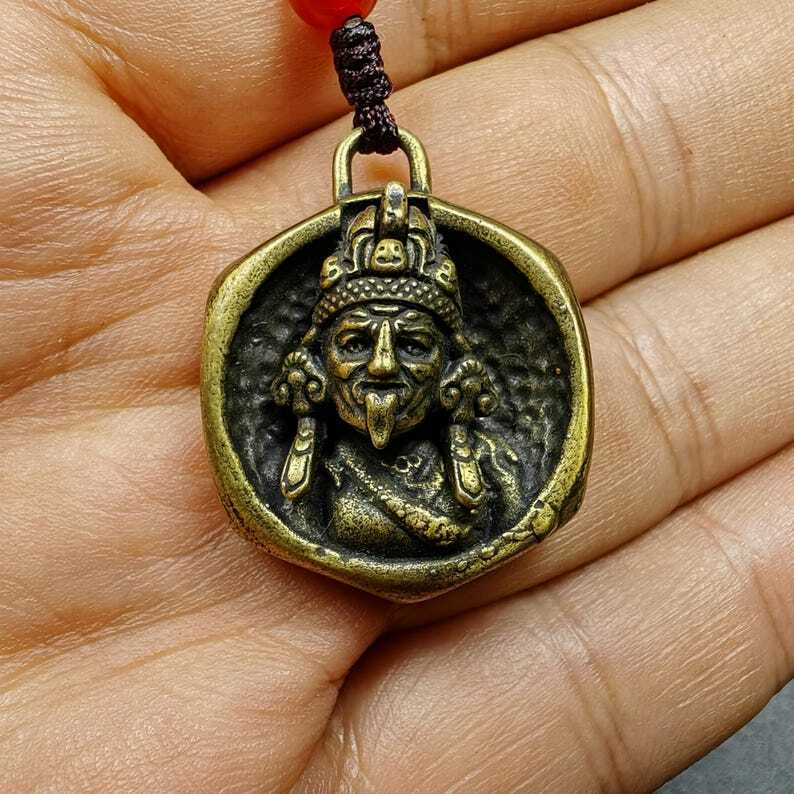 Double Faced Drashi Lhamo Amulet Vintage Tibetan Buddhist Pendant Zashi Lhamo