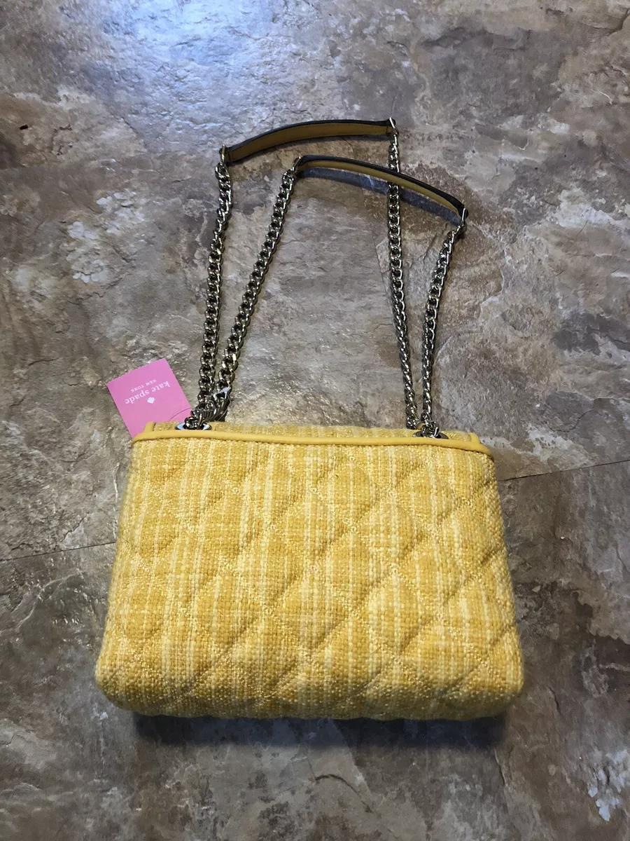 Kate Spade Small Flap Crossbody K6092 Tweed Fabric Cut Mango 800 TOU Yellow