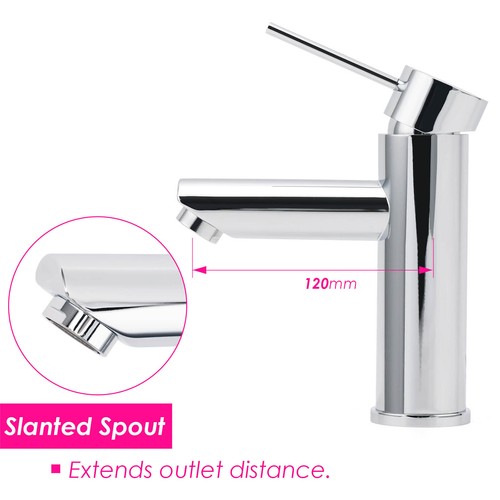Bathroom Tap Basin Mixer Taps Faucet Laundry Vanity Sink DIY Chrome Round WELS - Picture 6 of 8