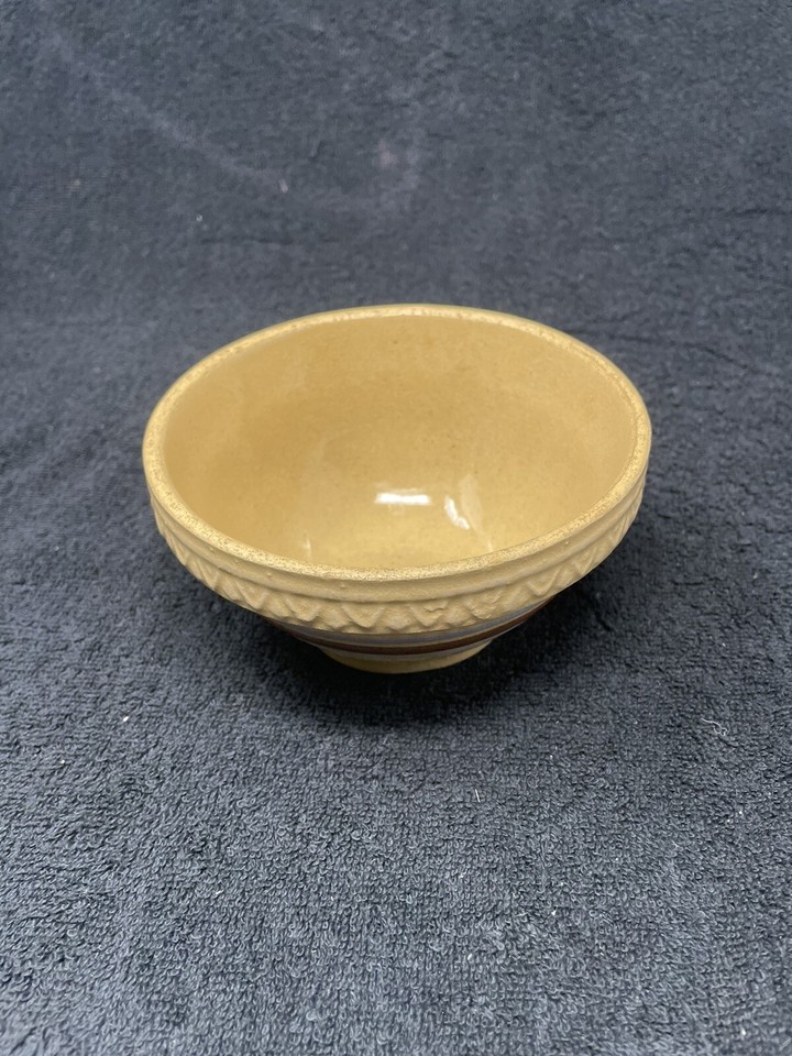 Antique 5 INCH YELLOW WARE BOWL WITH RRP CROWN Mark. Brown And Blue