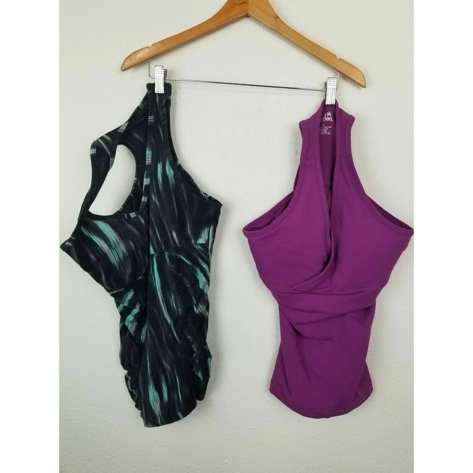 LOTE de camisetas de fitness Kyodan Marika para mujer pequeñas espalda de corredor negras LOTE DE DOS TANQUES Foto 2 de 4