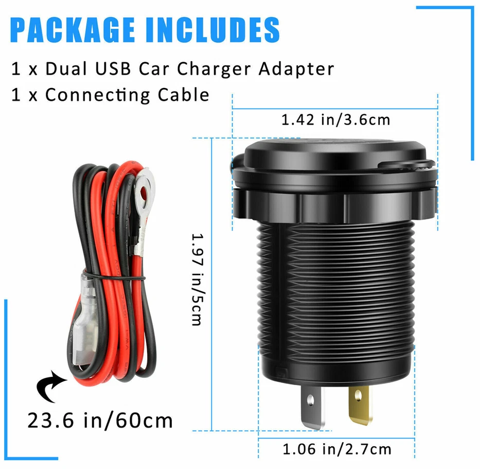 2 PIEZAS Carga Rápida QC 3.0 Doble USB Coche Cargador Rápido Enchufe con Interruptor Táctil Foto 4 de 4