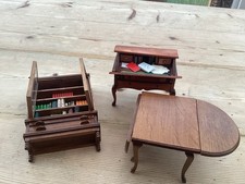 3 Vintage Dolls House Larger Scale Furniture. C.1980 Bureau,table & Bookcase Etc