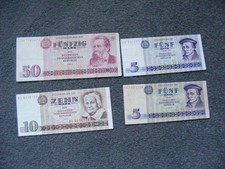 B412 East Germany Banknotes x 4 1971 & 1975 5 (2), 10 & 50 Marks Circulated