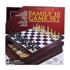 Family 10 Game Center in Wooden Case for Kids and Adults Aged 8 and up 