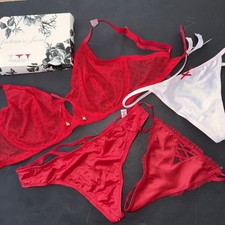 Victoria's Secret 36DD BRA SET M,L THONG LOT RED Flocked Polka dot Jingle Bells
