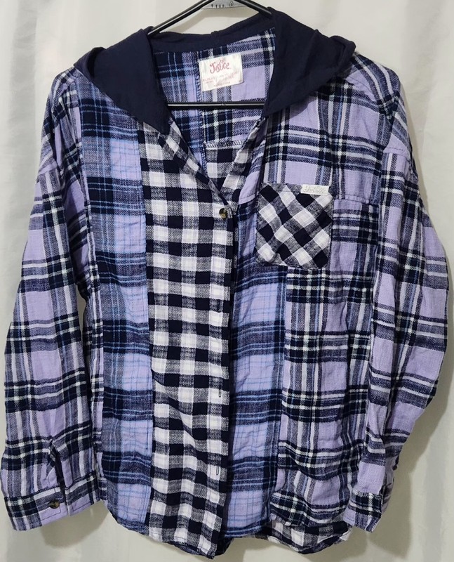 Justice Girl’s  Long Sleeve Purple Plaid Flannel Shirt W/Hood -XL Plus 16P/18P