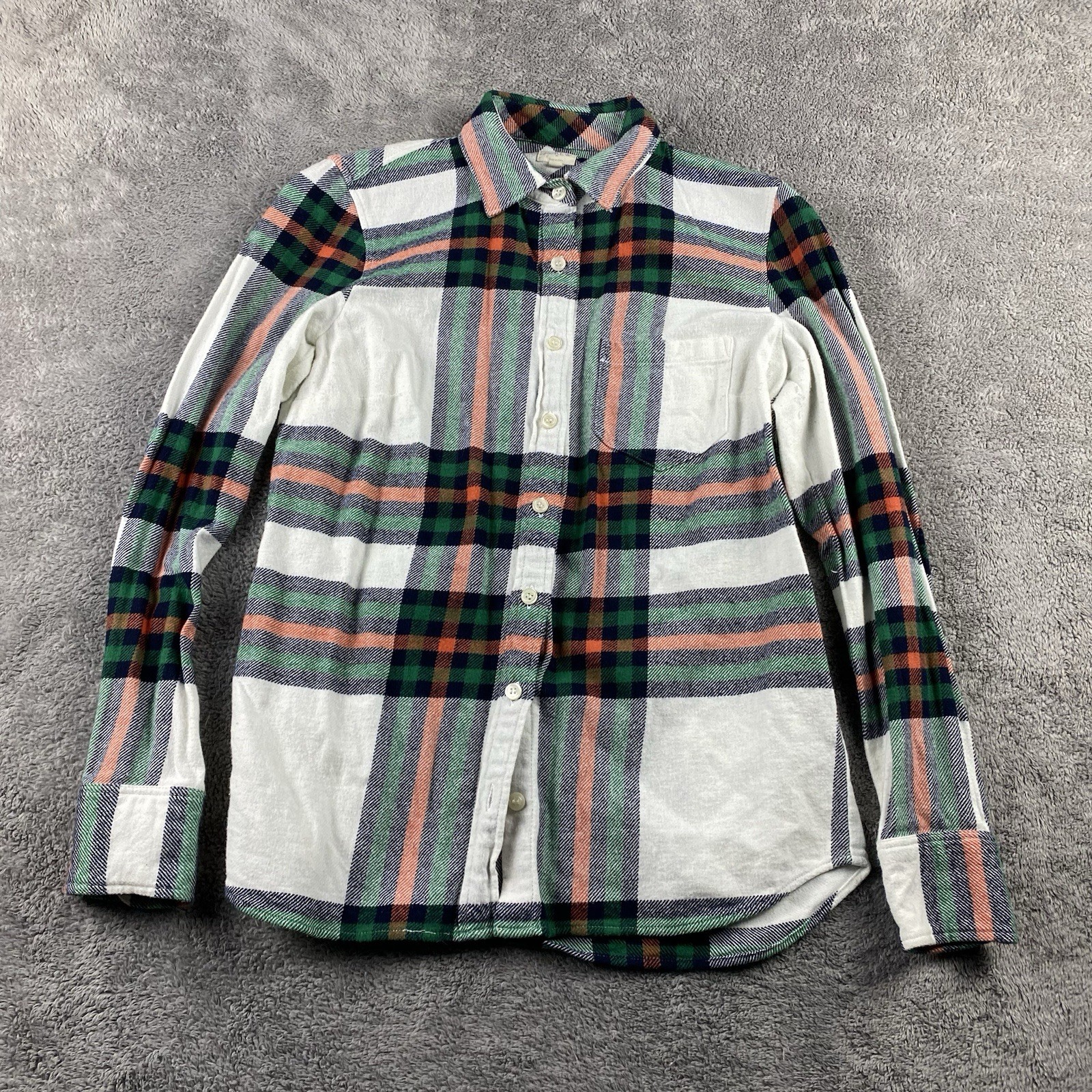 J. Crew Button Up Flannel Shirt Petite Womens XS Cream Green