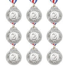 9 Pcs 2 Inch Silver Award Metals Winner Award Medals 2nd Prize with Neck Ribbon