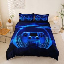 Gamer Bedding Set Video Game Gamepad Comforter Duvet Cover Breathable Blue Ga...