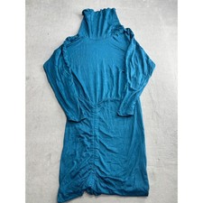 Free People Teal Ruched Turtleneck Long Sleeve Sweater Dress XS