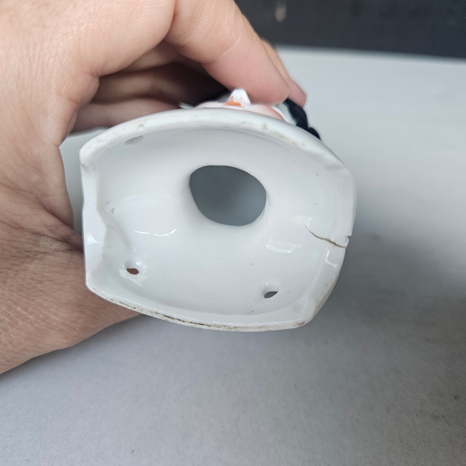 Vintage Porcelain Doll Head Black Hair Blue Eyes Collectible Craft Supply