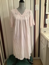 Shadowline Small Pink Lace Trim Nylon Short Sleeve Nightgown
