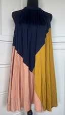 LOFT Dress Womens SP Multicolor Colorblock Halter Trapeze Swing Knee Length