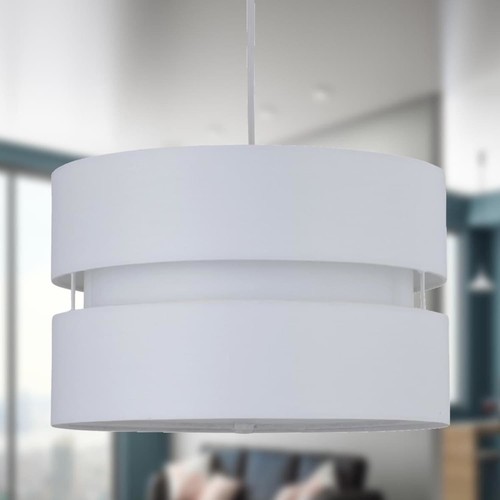 White Easy Fit Pendant Light Shade 2 Tier Design Fabric Drum Ceiling Light Shade - Picture 3 of 5
