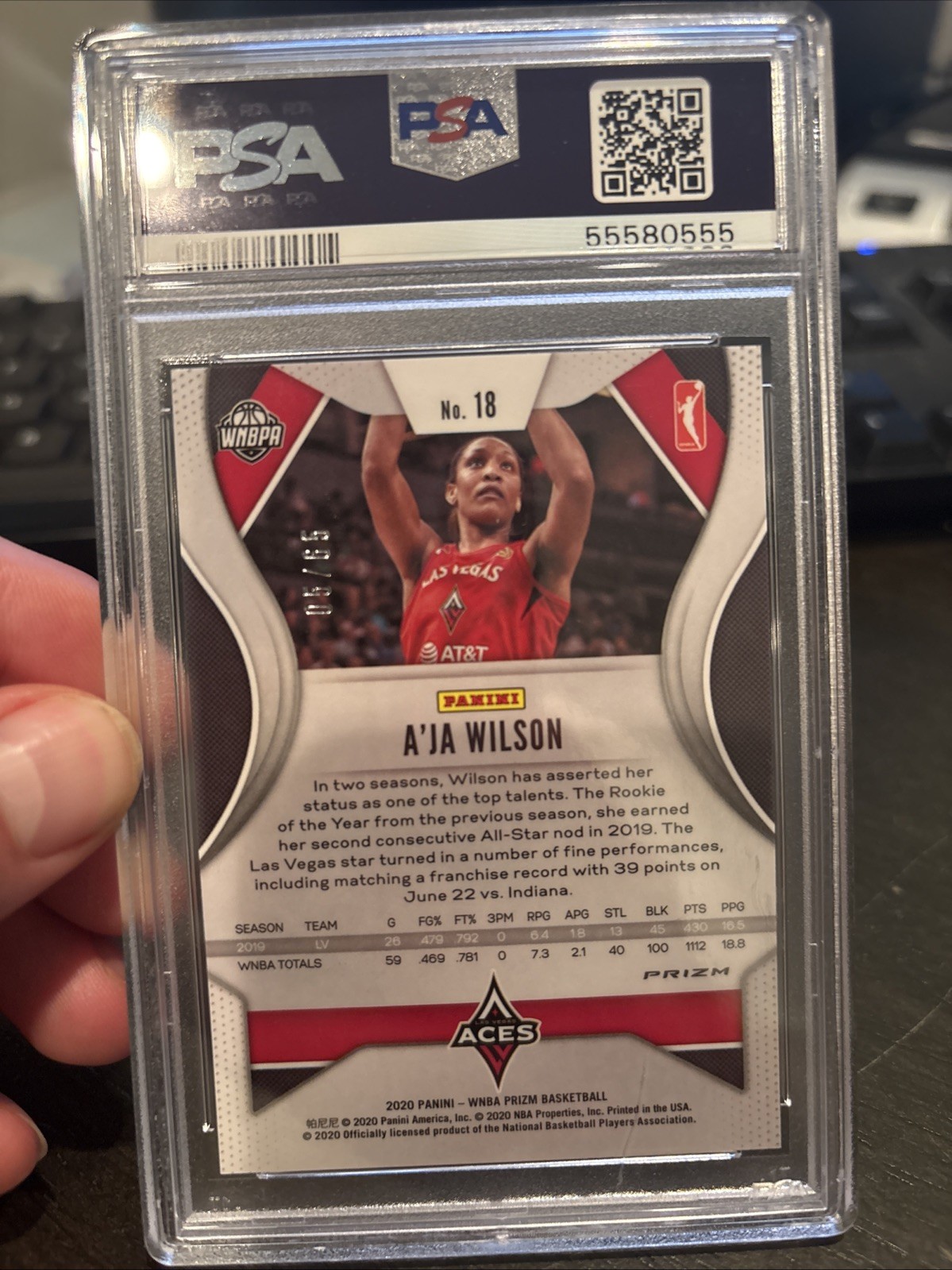 2020 Panini Prizm WNBA - A'ja Wilson #18 Orange Prizm /65 PSA 9 MINT view 2
