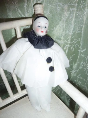 Harlekin, Clown, Sammlerstück, Puppe, weiß-schwarz, 20 cm - Bild 1 von 4