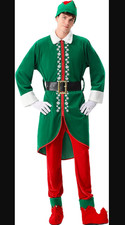 Elf Costume for Men Christmas 6 PCS Deluxe Santa Helper Outfit Adult Suit Holida