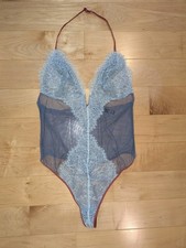 Victorias Secret Blue And Orange Eyelash Lace Teddy Bodysuit Lingerie XL Thong