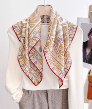 70 Cashmere 30 Silk Scarf Neckerchief Shawl Brown cashew Print 65X65cm Wrap