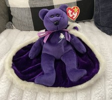 Ty Beanie Babies Princess Bear Toy Princess Diana with Matching Fur Cape