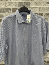 Nautica Mens XXL 18-18.5 Blue White Gingham Performance Short Sleeve Dress Shirt