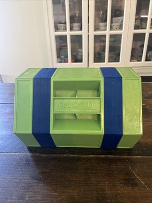 Vintage ROLYKIT Storage System Organizer Box  Green & Blue Crafts Sewing **