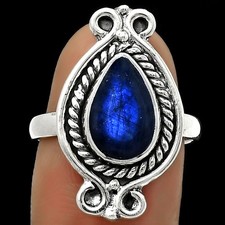Blue Fire Labradorite - Madagascar 925 Sterling Silver Ring s.8 Jewelry R-1108