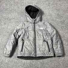 The North Face Jacket Boys Medium 10/12 Gray Reversible Hooded Fleece Puffer