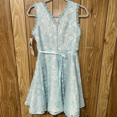New Rare Editions Big Girls Scalloped Lace Fit And Flare Dress size 16 Turquoise - Picture 4 of 8