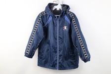 Vintage 90s Champion Boys Medium Spell Out Taped Logo Lined Hooded Parka Jacket