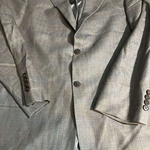 Claiborne Men's Plaid Wool Silk Sport Coat 42R, Gray Blue Jacket, Formal Jacket - Picture 4 of 15