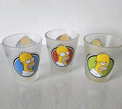 #ad Set Of 3 Homer Simpson Shot Glasses Frosted Glass Vintage 2quot; By Downpace $14.99